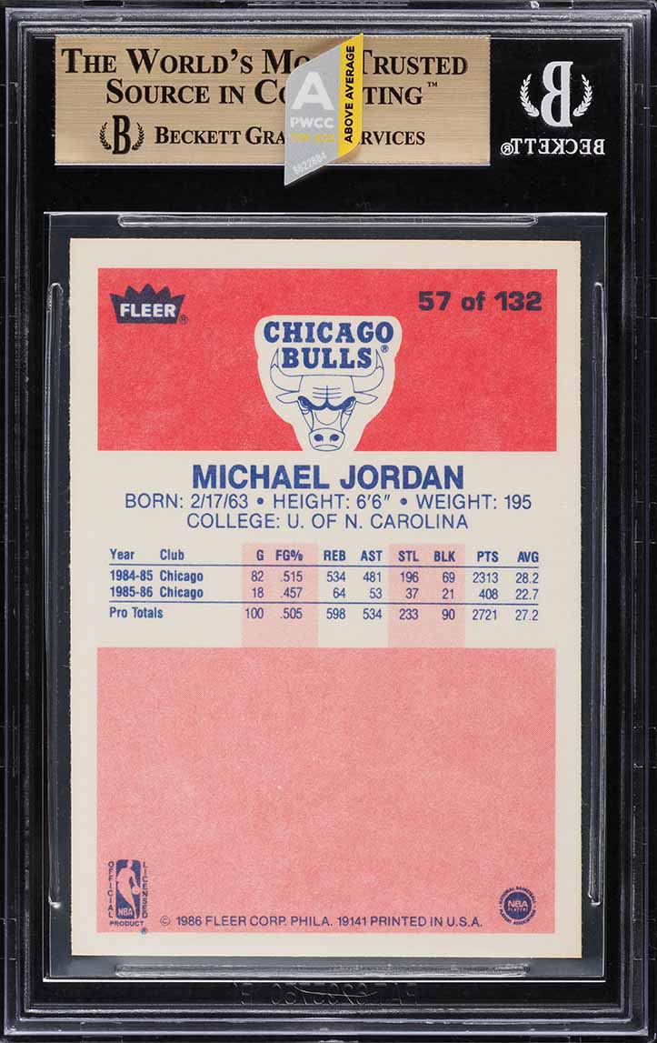 1986 Fleer Basketball Michael Jordan ROOKIE #57 BGS 9.5 GEM MINT (PWCC-A)