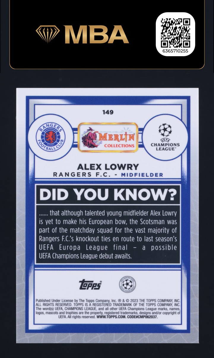 2022 Topps Merlin UEFA Aqua Speckle Refractor Alex Lowry ROOKIE