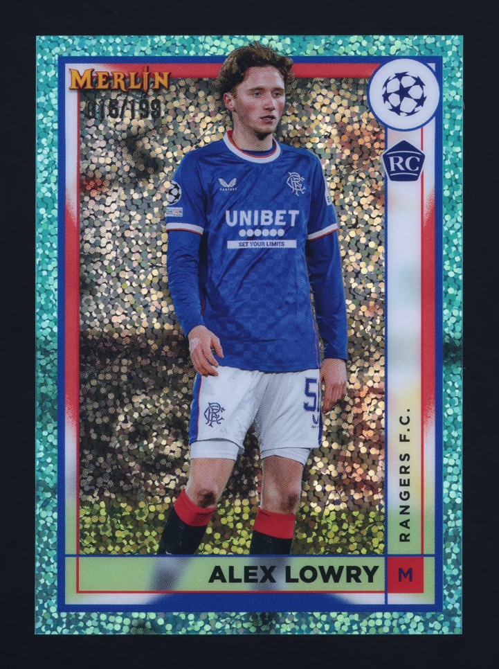 2022 Topps Merlin UEFA Aqua Speckle Refractor Alex Lowry ROOKIE