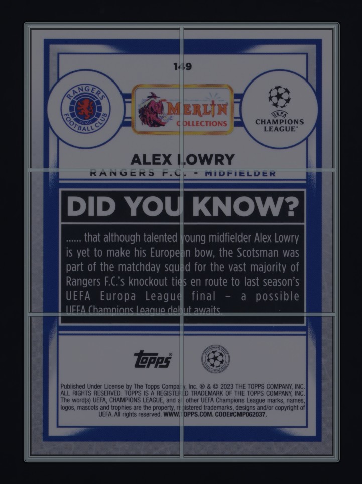 2022 Topps Merlin UEFA Aqua Speckle Refractor Alex Lowry ROOKIE