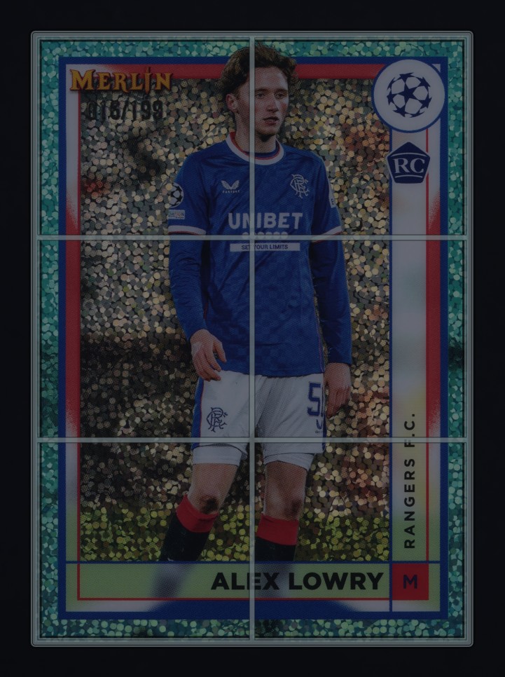 2022 Topps Merlin UEFA Aqua Speckle Refractor Alex Lowry ROOKIE