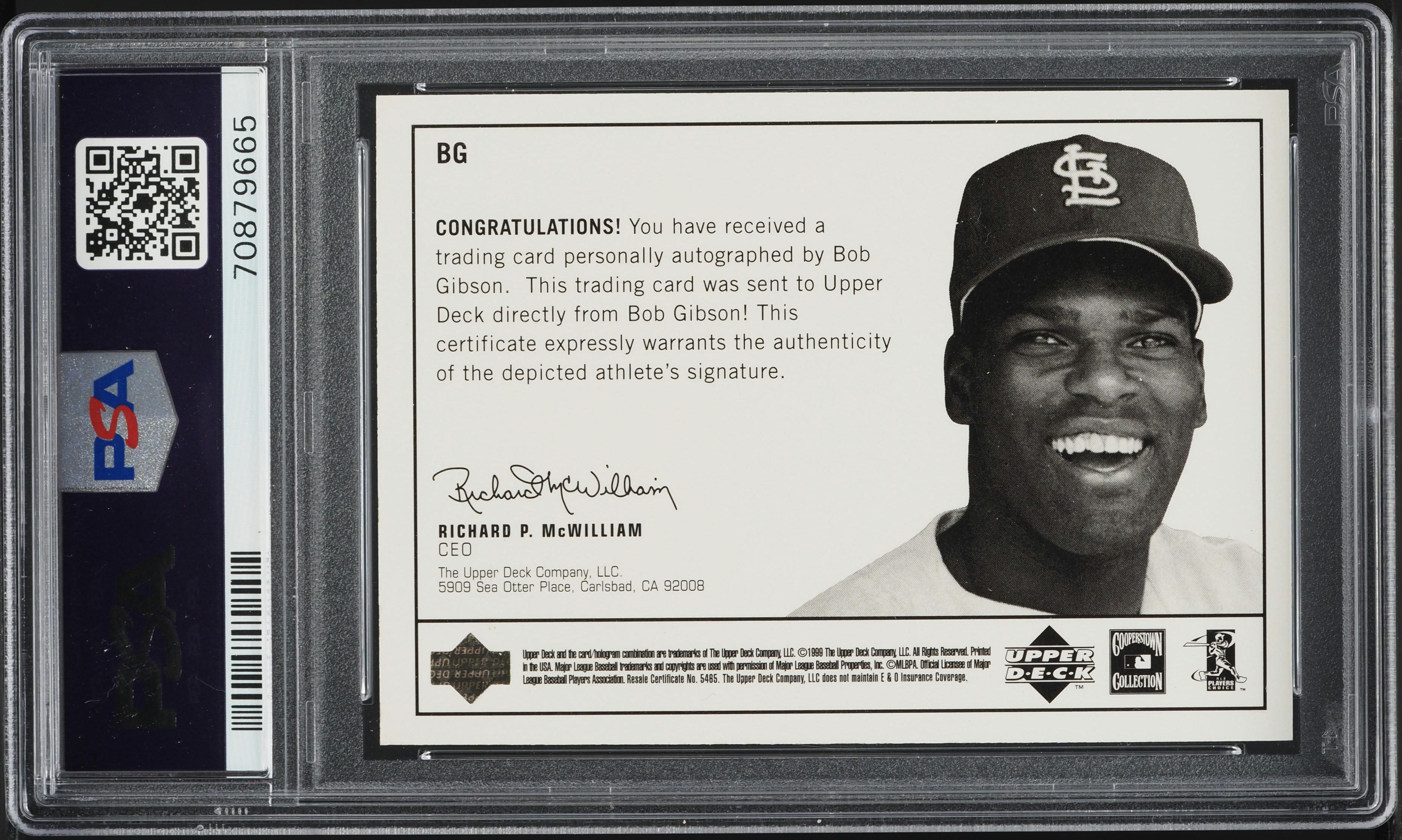 1999 Upper Deck Century Legends Epic Century Coll. Bob Gibson AUTO /100 PSA 9
