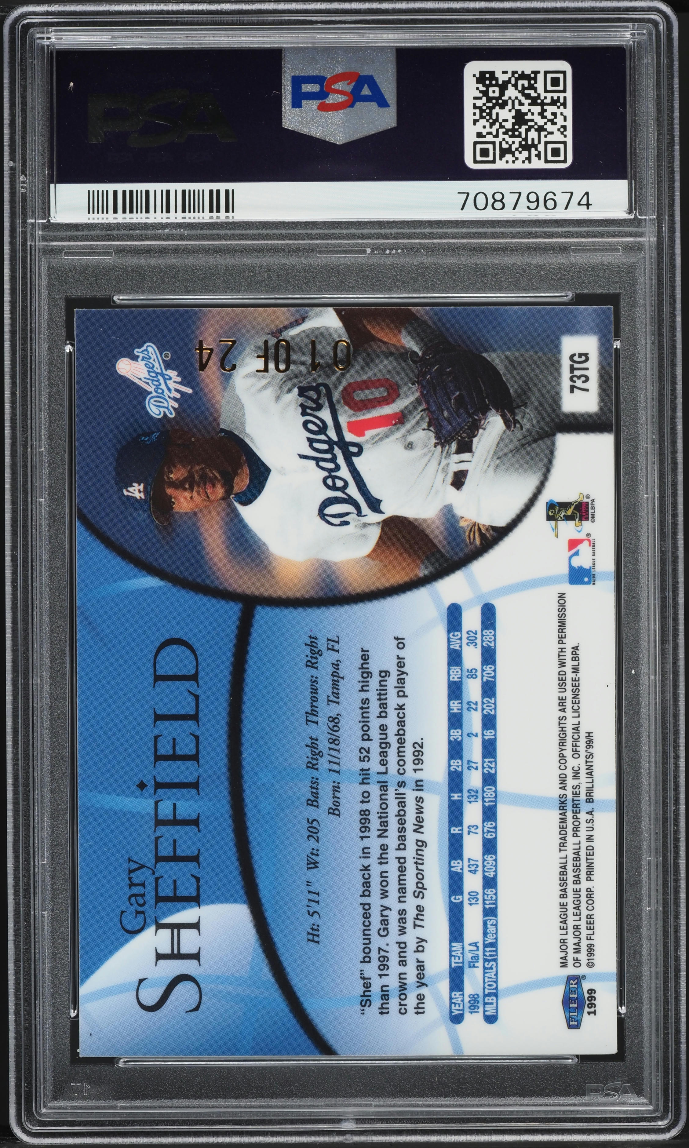 1999 Fleer Brilliants 24kt Gold Gary Sheffield /24 #73TG PSA 9 MINT