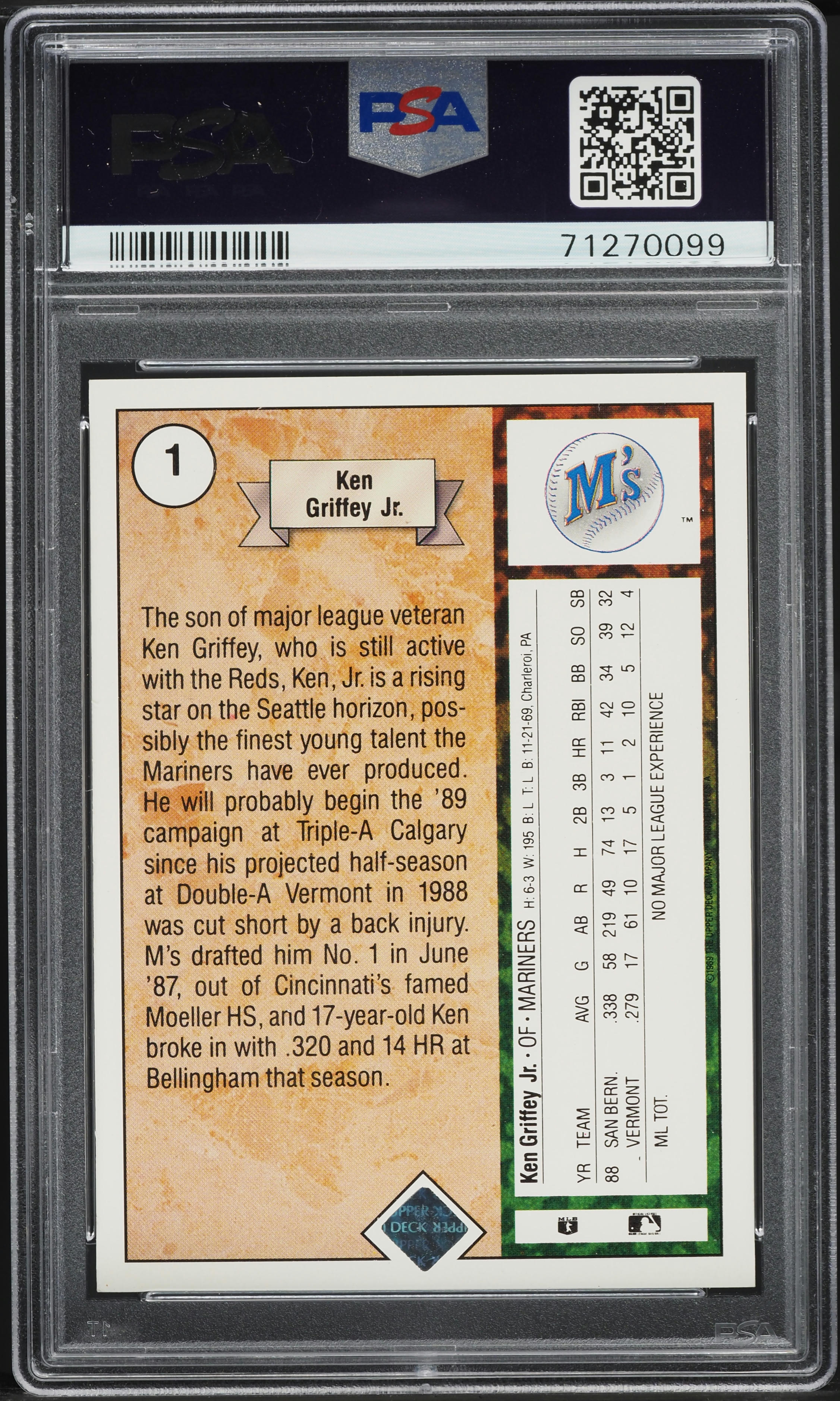 1989 Upper Deck Ken Griffey Jr. ROOKIE #1 PSA 9 MINT