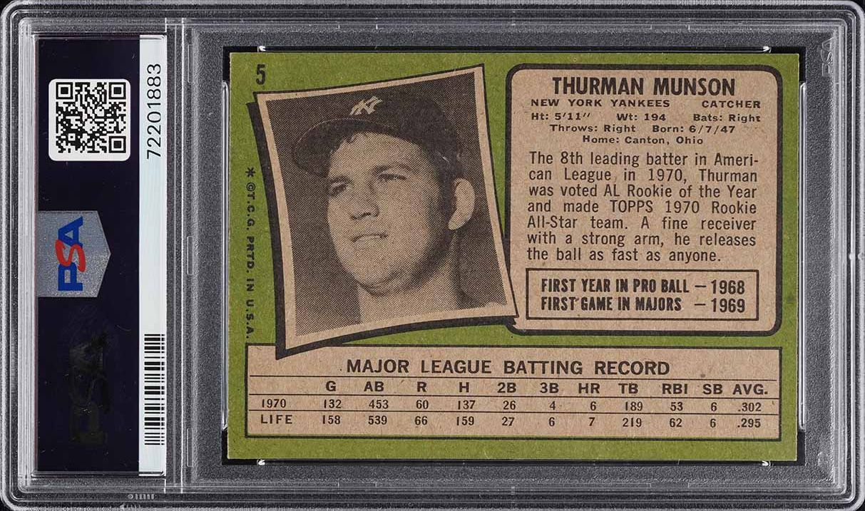 1971 Topps Thurman Munson #5 PSA 6 EXMT