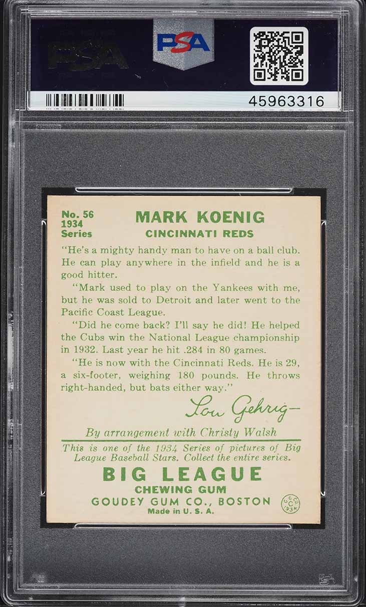 1934 Goudey Mark Koenig #56 PSA 4 VGEX