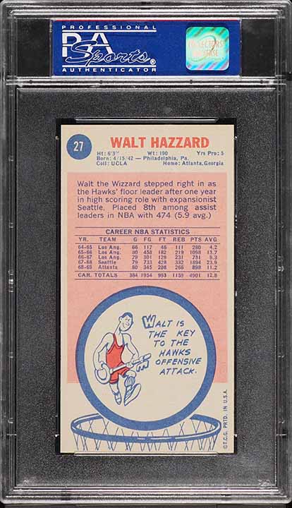 1969 Topps Basketball Walt Hazzard ROOKIE #27 PSA 7 NRMT