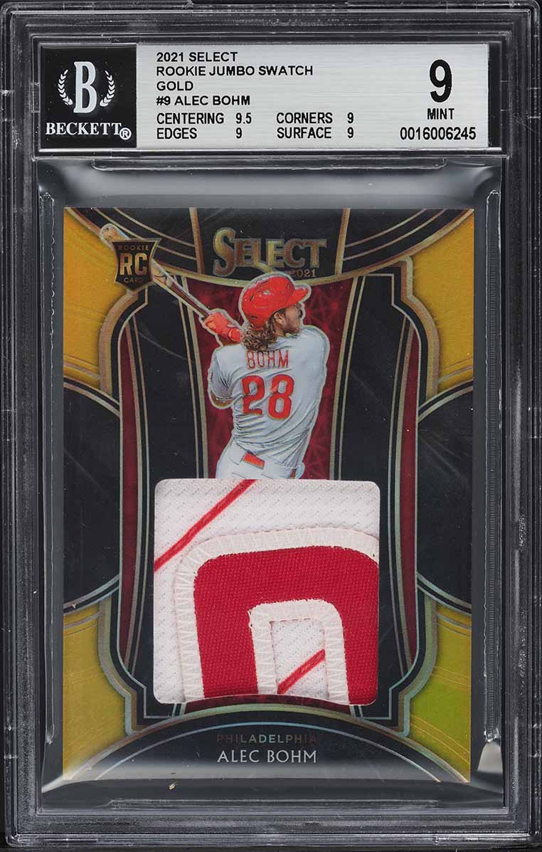 2021 Select Jumbo Swatch Gold Prizm Alec Bohm ROOKIE PATCH 10/10 #RJS-AB BGS 9 MINT