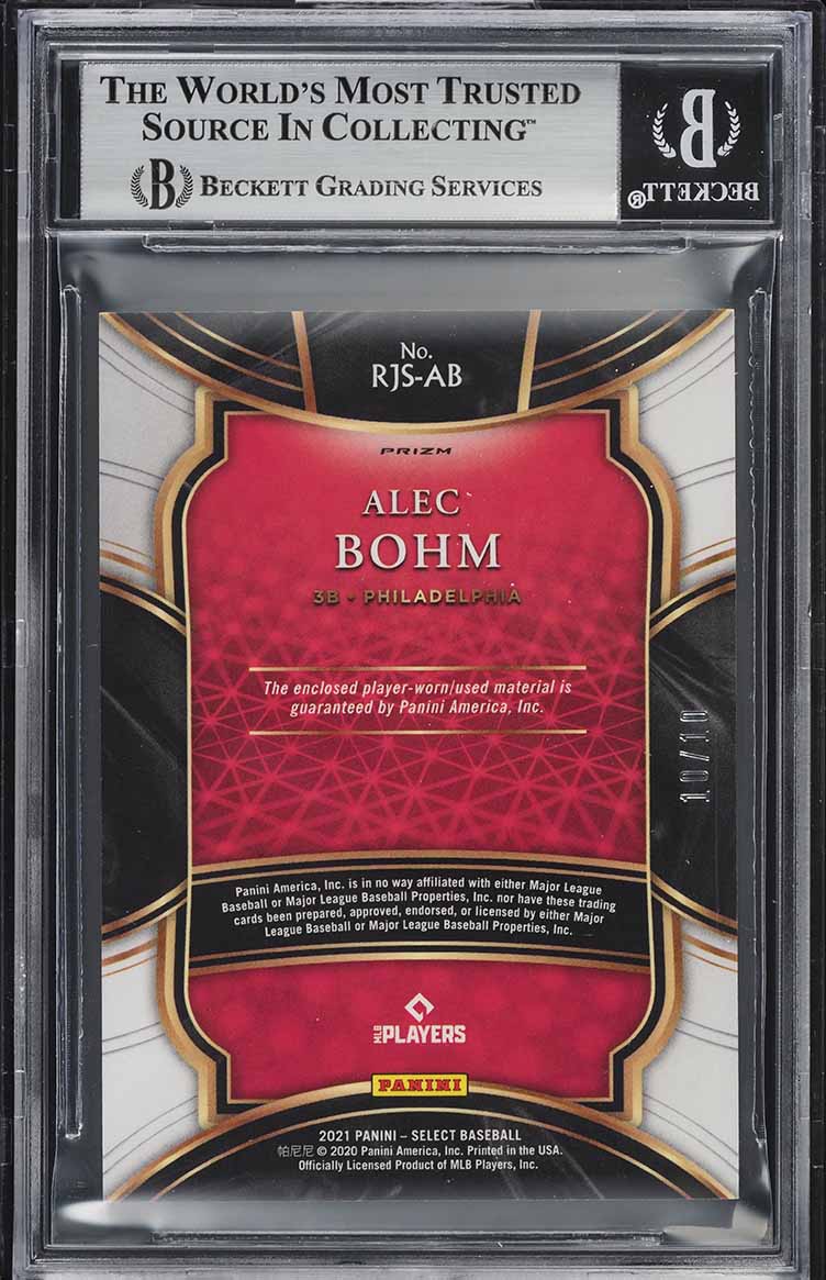 2021 Select Jumbo Swatch Gold Prizm Alec Bohm ROOKIE PATCH 10/10 #RJS-AB BGS 9 MINT