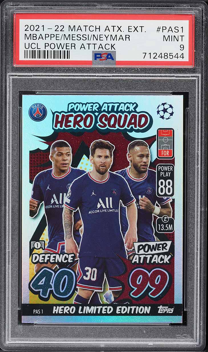 2021 Topps Match Attax Extra UEFA Power Attack Kylian Mbappe Messi Neymar PSA 9