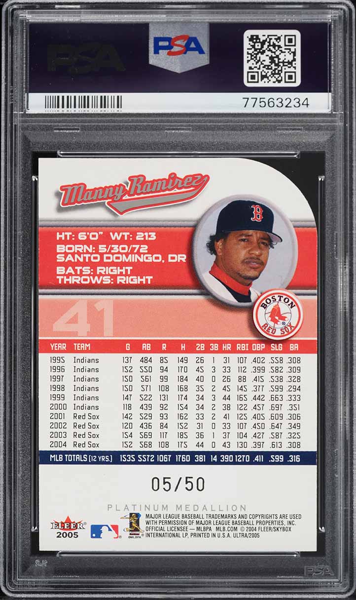 2005 Ultra Platinum Medallion Manny Ramirez /50 #41 PSA 9 MINT