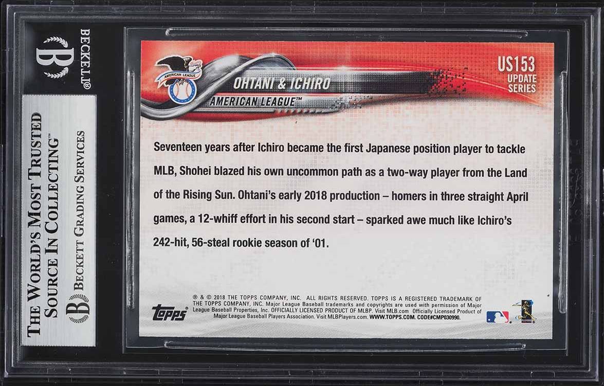 2018 Topps Update Ichiro & Shohei Ohtani ROOKIE #US153 BGS 8.5 NM-MT+