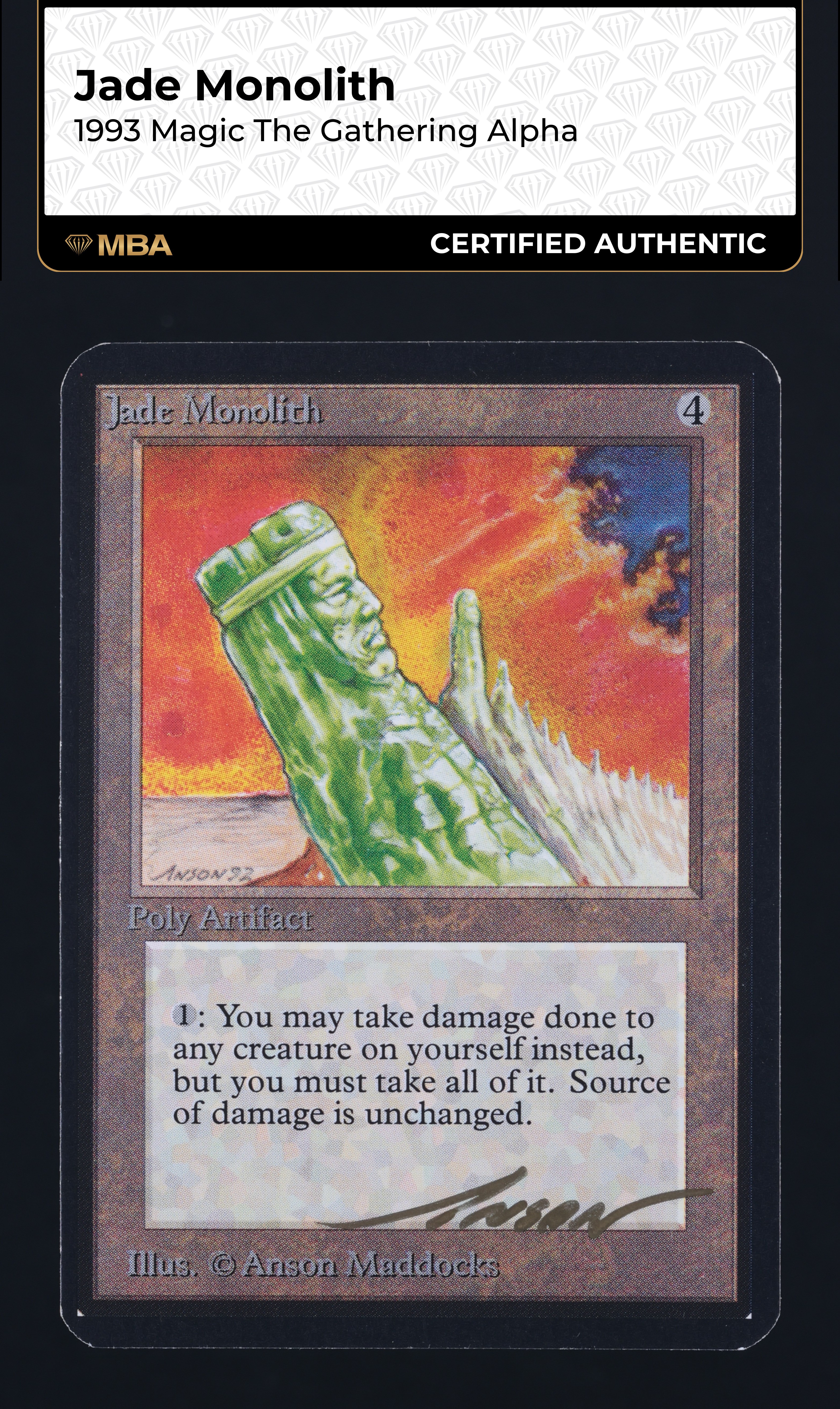 MTG アルファ Alpha - Jade Monolith　サインド 1993 Magic The Gathering MTG Alpha Jade Monolith MBA AUTH on