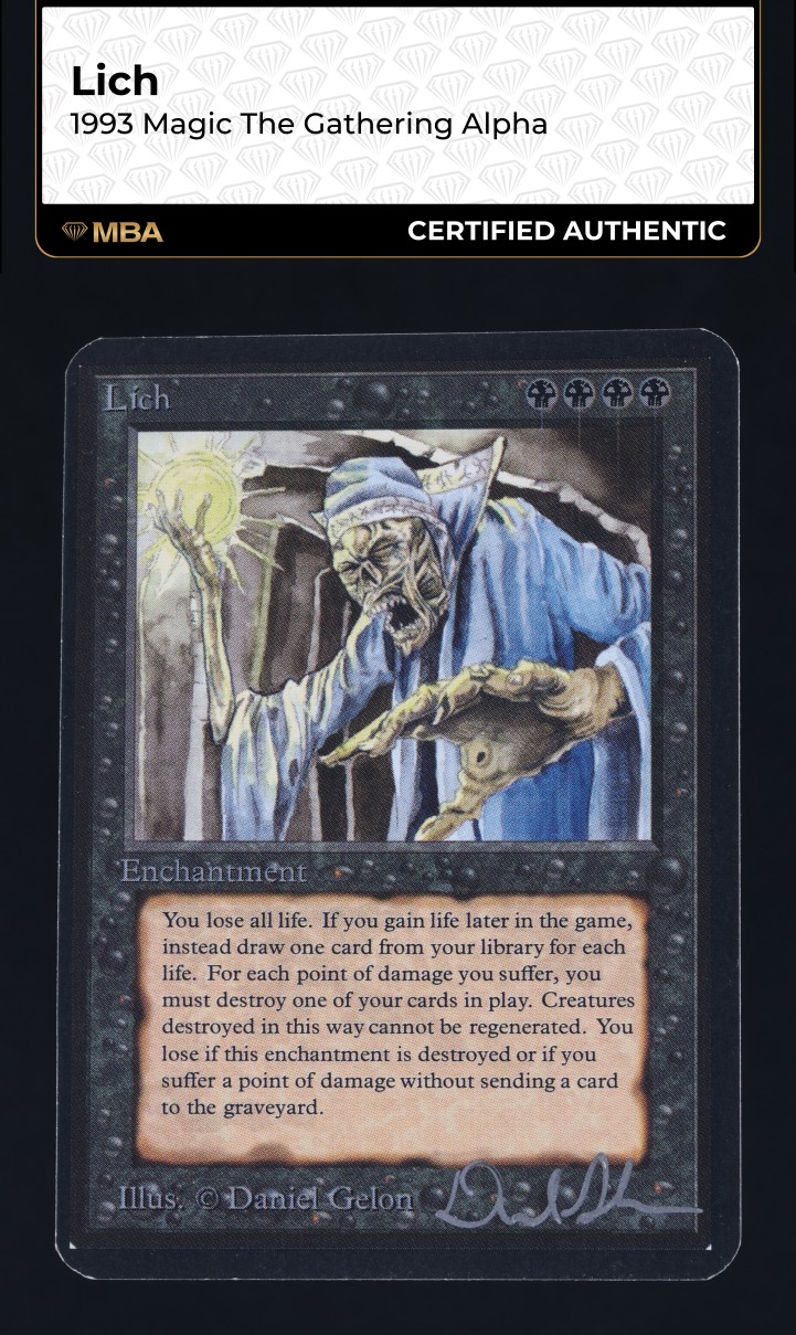 1993 Magic The Gathering MTG Alpha Lich MBA AUTH on Fanatics Collect
