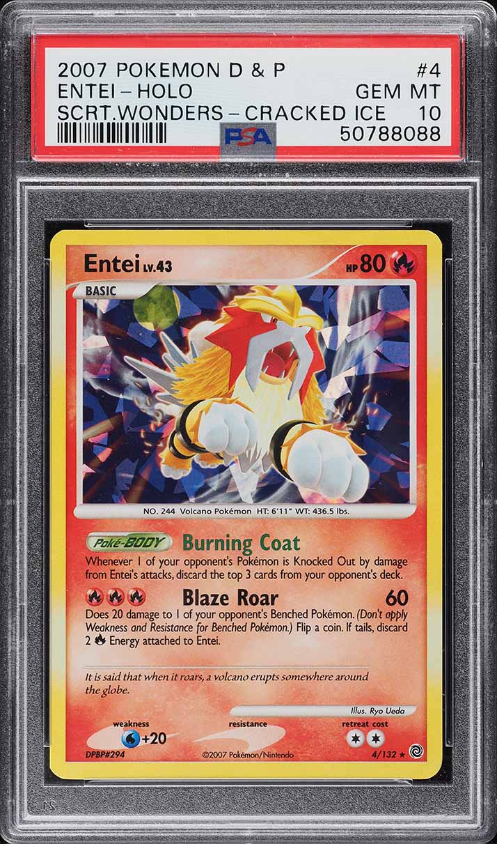 2007 Pokemon Diamond & Pearl Secret Wonders Cracked Ice Holo Entei #4 PSA 10 GEM