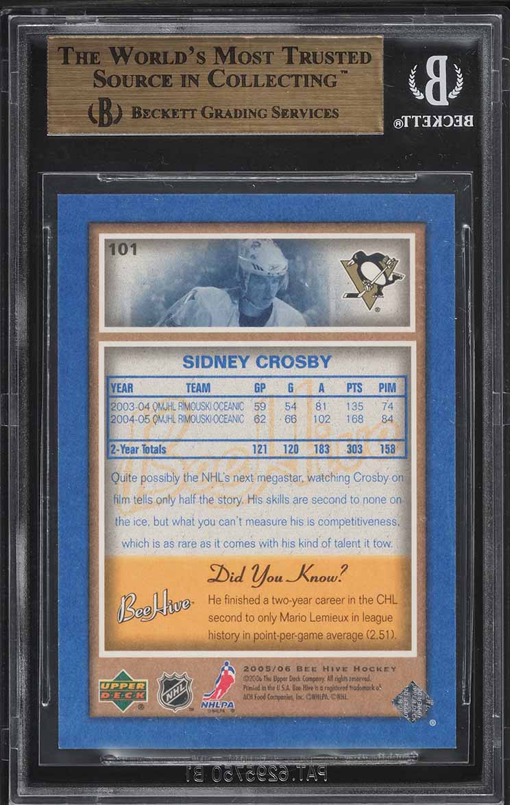 2005 Beehive Blue Sidney Crosby ROOKIE #101 BGS 9.5 GEM MINT