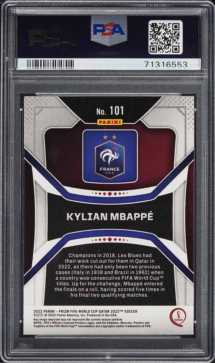 2022 Panini Prizm World Cup Kylian Mbappe #101 PSA 10 GEM MINT