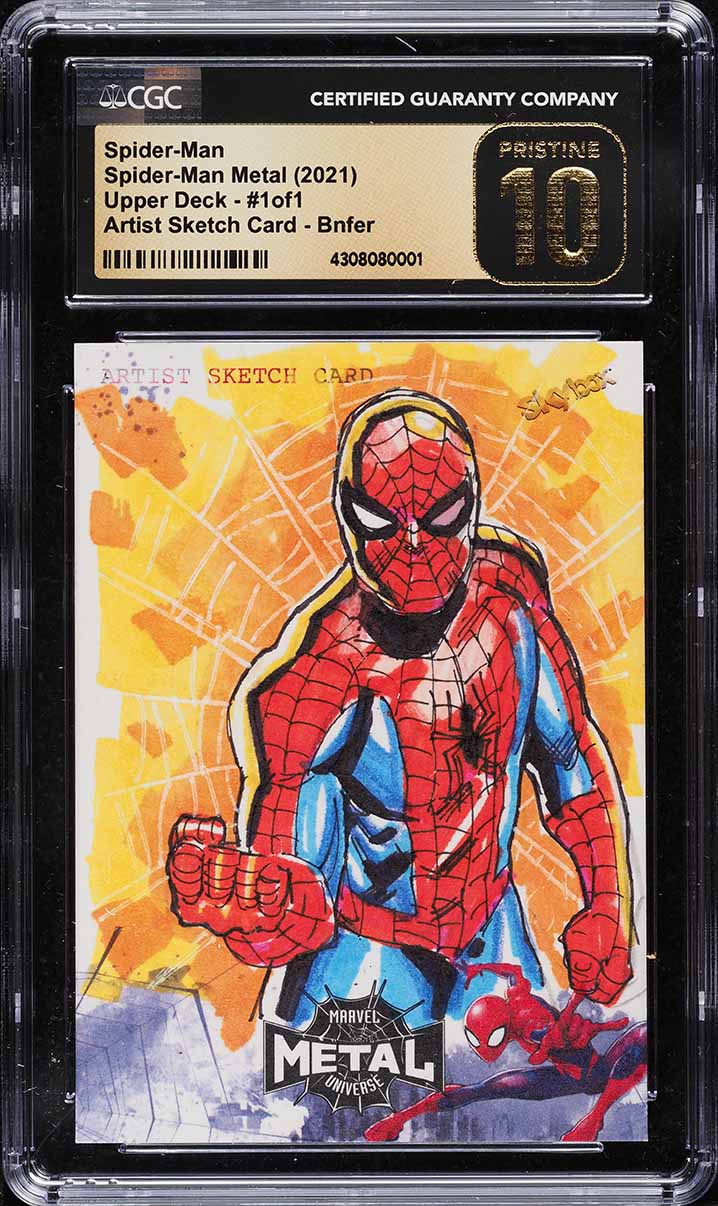 2021 Upper Deck Marvel Metal Sketch Card Bnfer Spider-Man 1/1 CGC