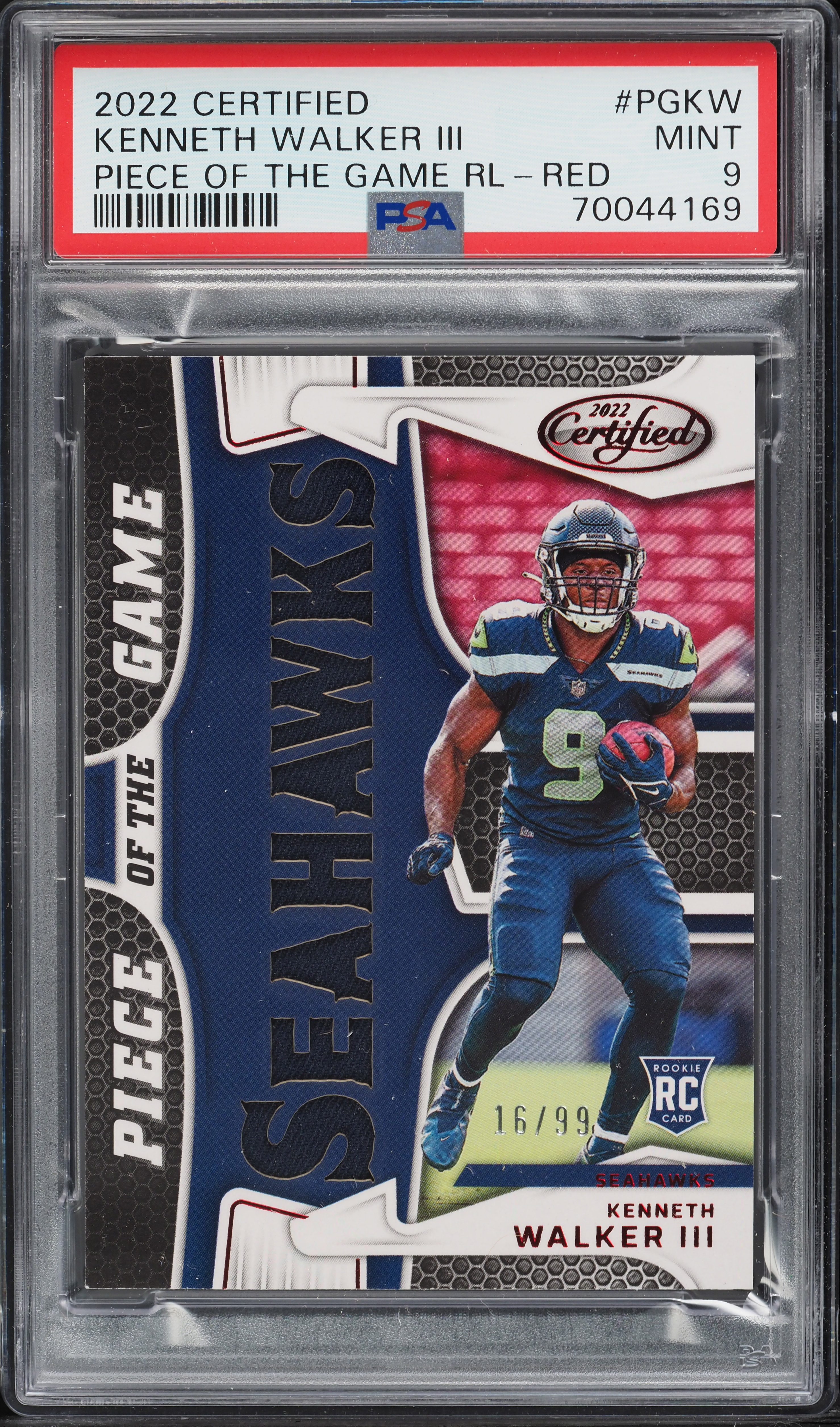 2022 Panini Certified Piece Of Game Red Kenneth Walker III ROOKIE