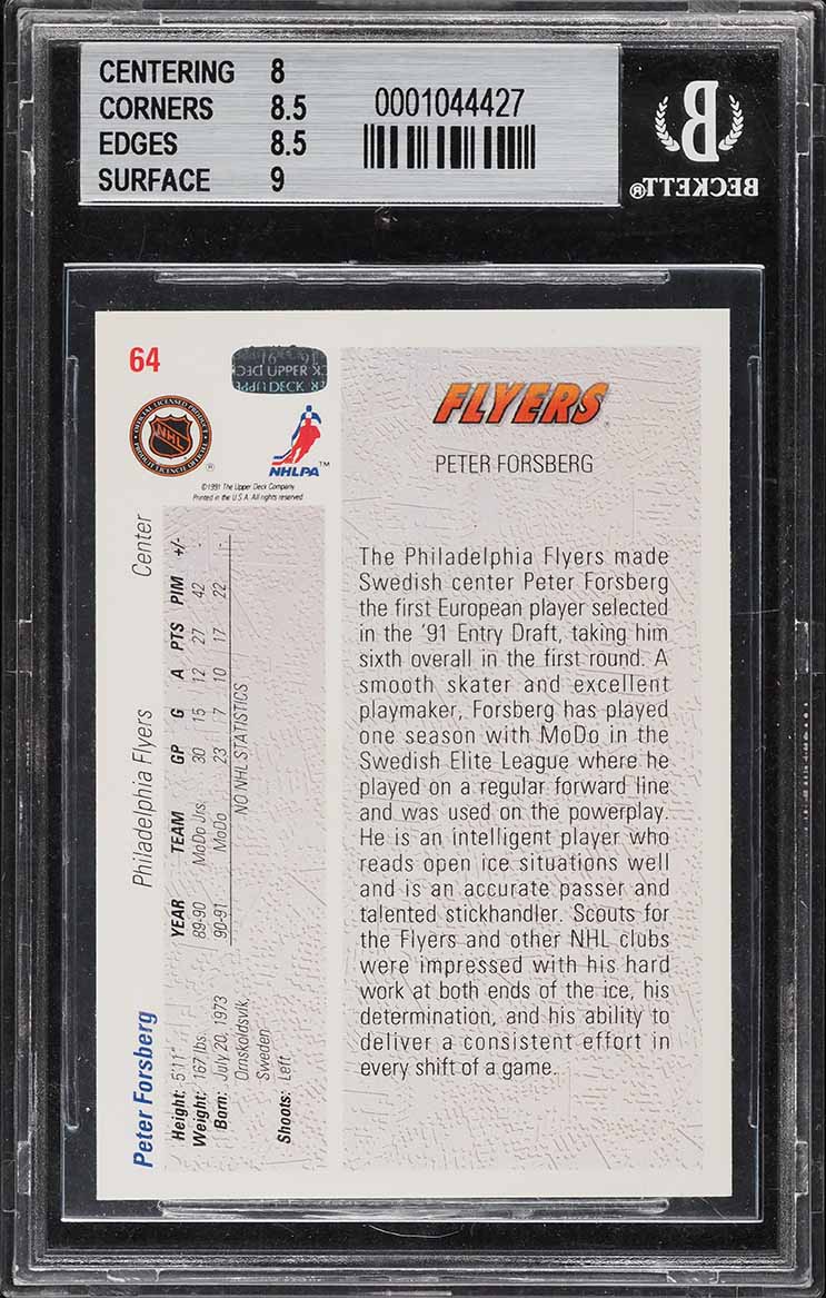 1991 Upper Deck Hockey Peter Forsberg ROOKIE #64 BGS 8.5 NM-MT+