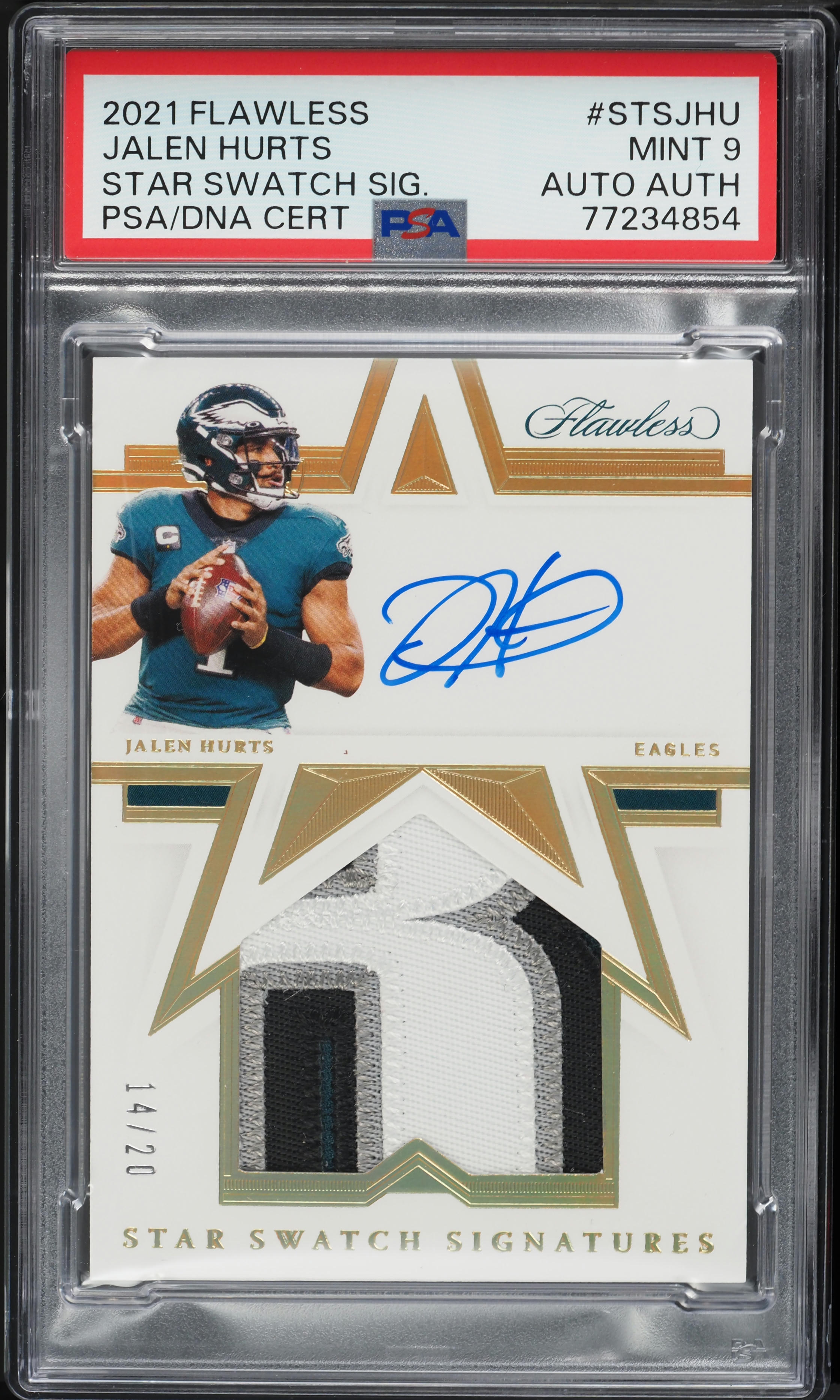 2021 Panini Flawless Star Swatch Jalen Hurts PATCH AUTO /20 #STS-JHU PSA 9 MINT