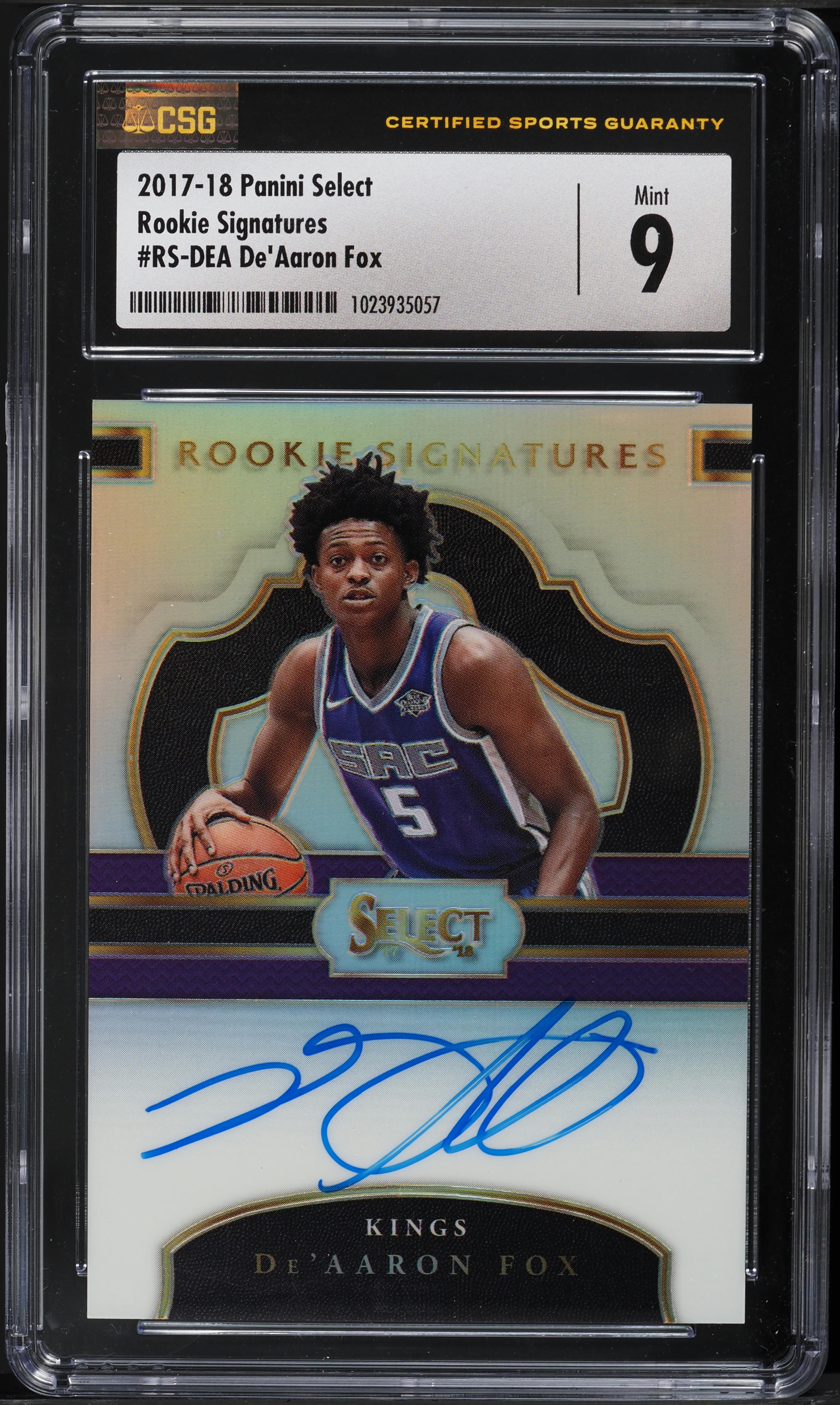 2017 Select Signatures Silver De'Aaron Fox ROOKIE AUTO /199 #RS-DEA CSG 9 MINT