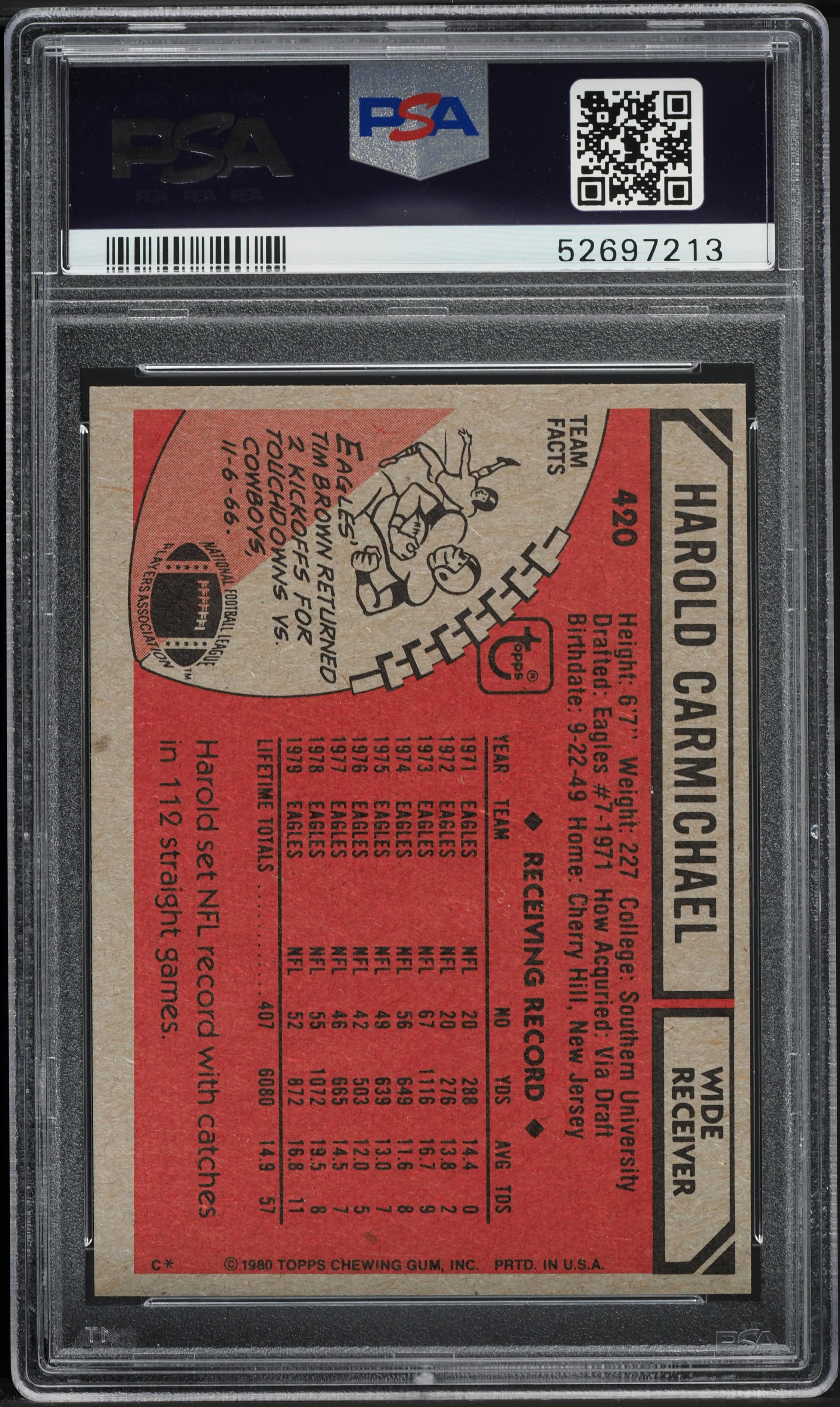 1980 Topps Football Harold Carmichael ALL-PRO #420 PSA 6 EXMT