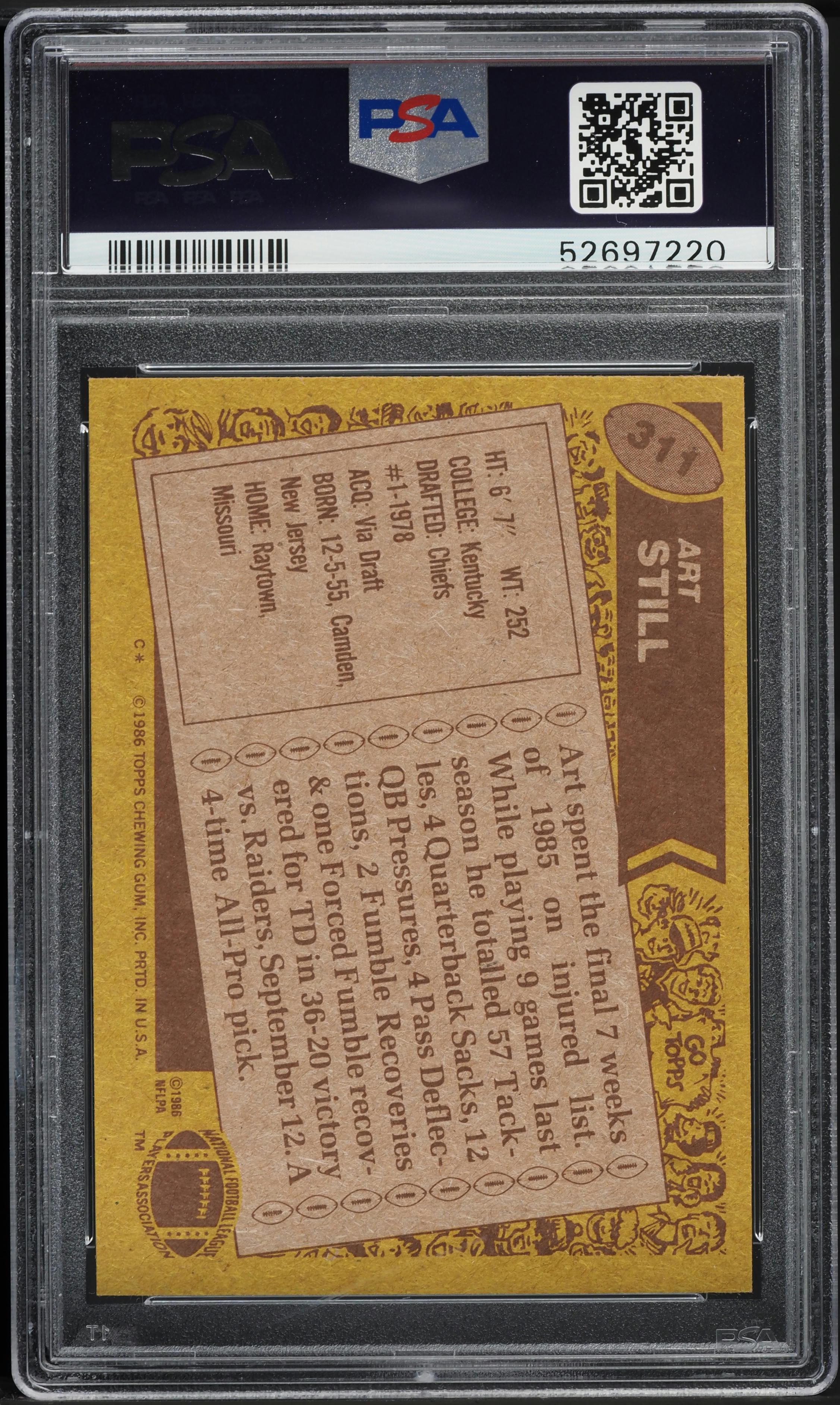 1986 Topps Football Art Still #311 PSA 8 NM-MT