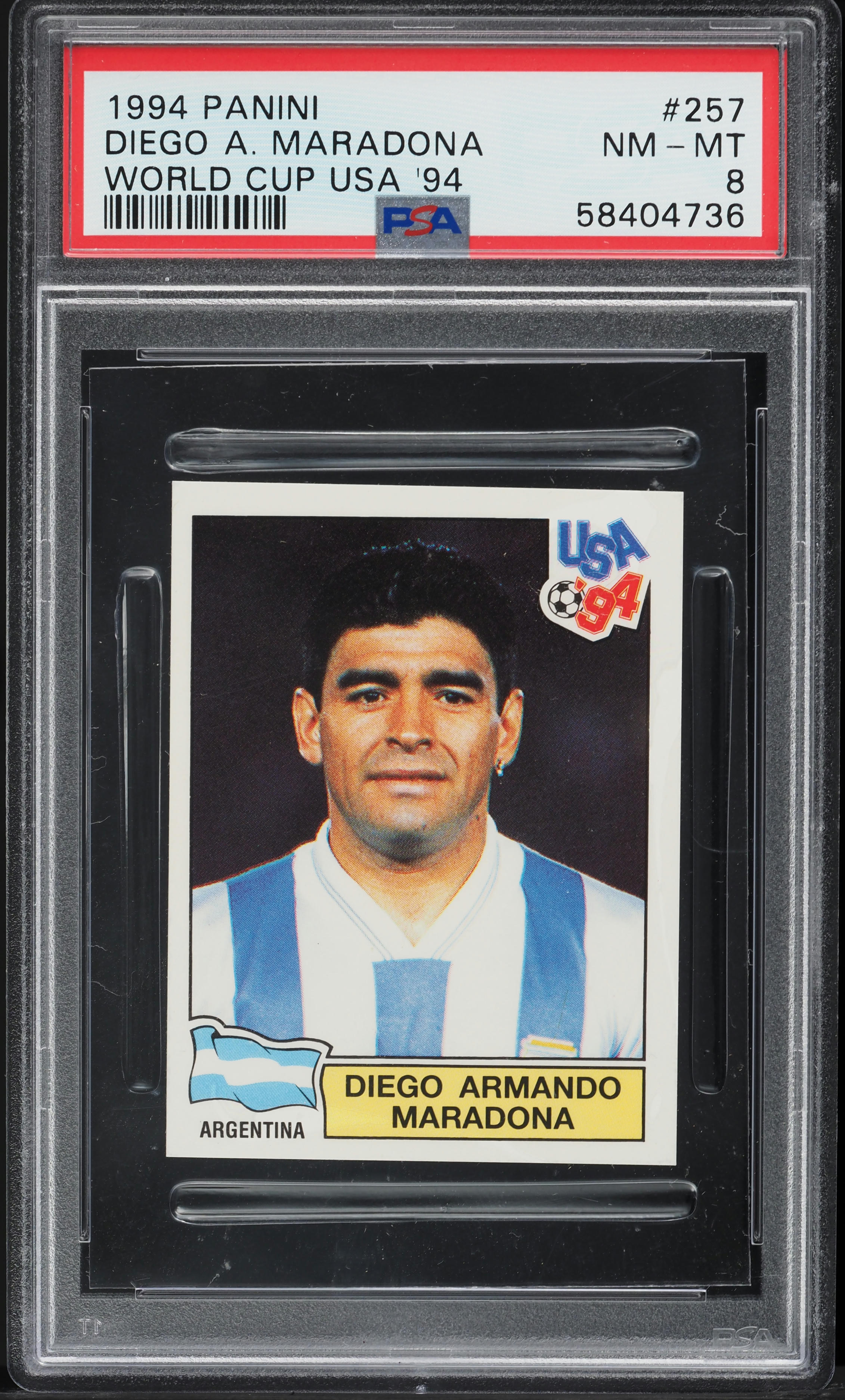 1994 Panini World Cup USA '94 Diego Maradona #257 PSA 8 NM-MT on Fanatics  Collect, image size:2262x3747