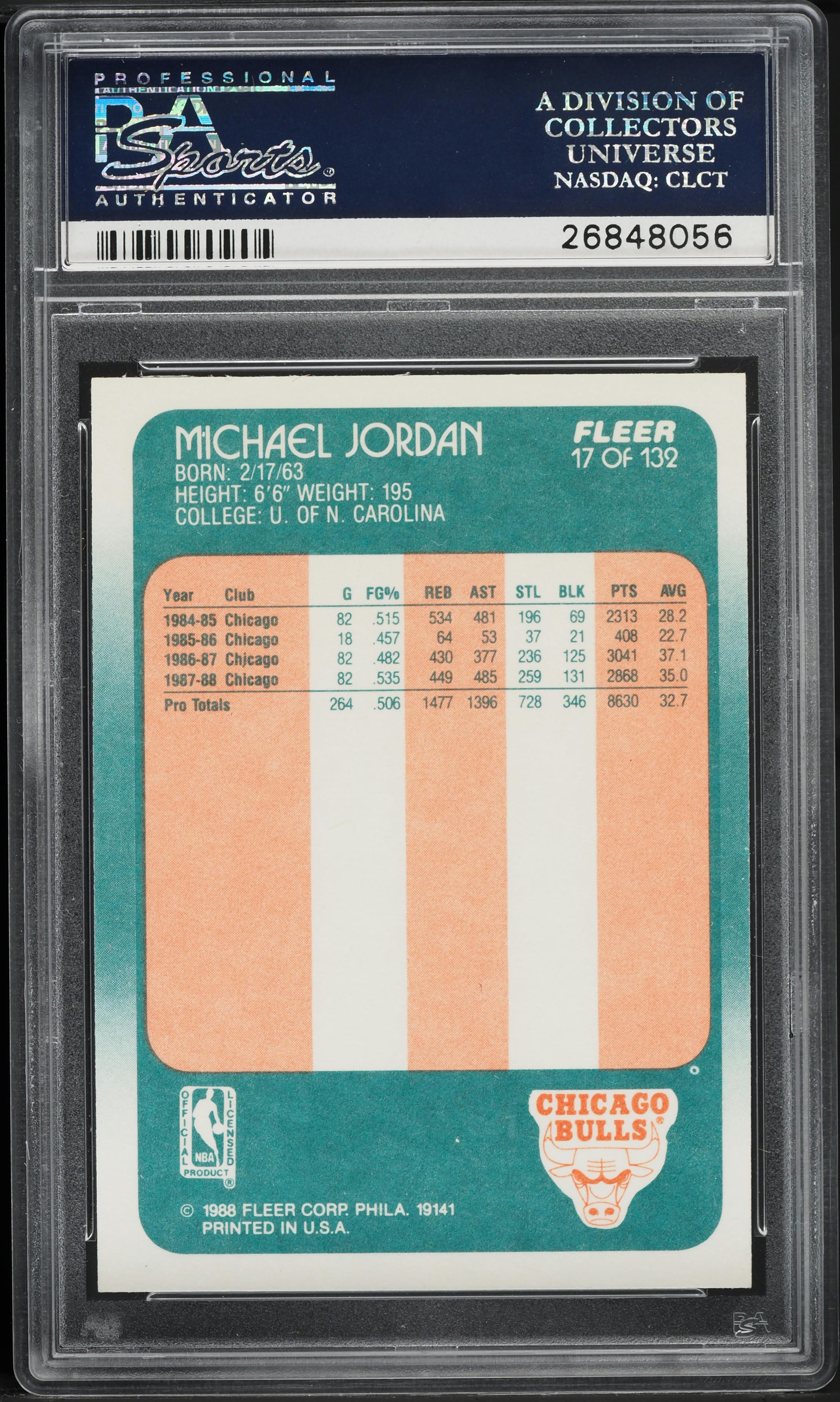 1988 Fleer Basketball Michael Jordan #17 PSA 8 NM-MT