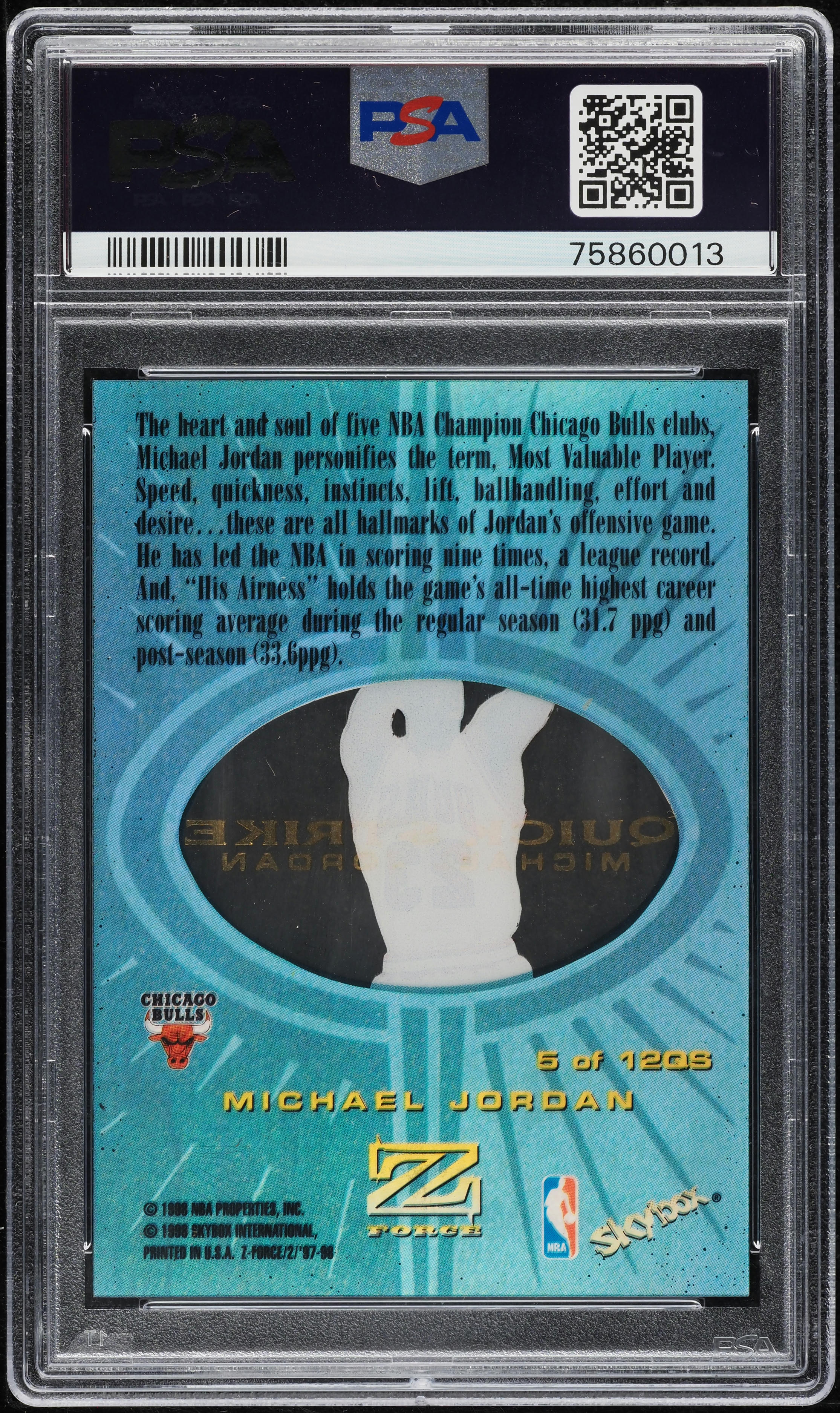 1997 Skybox Z-Force Quick Strike Michael Jordan #5 PSA 9 MINT