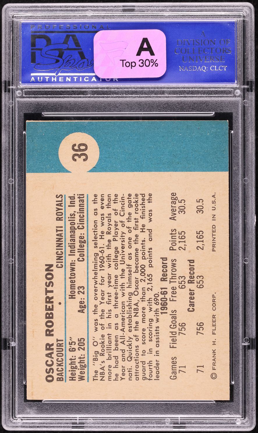 1961 Fleer Basketball Oscar Robertson ROOKIE #36 PSA 8 NM-MT
