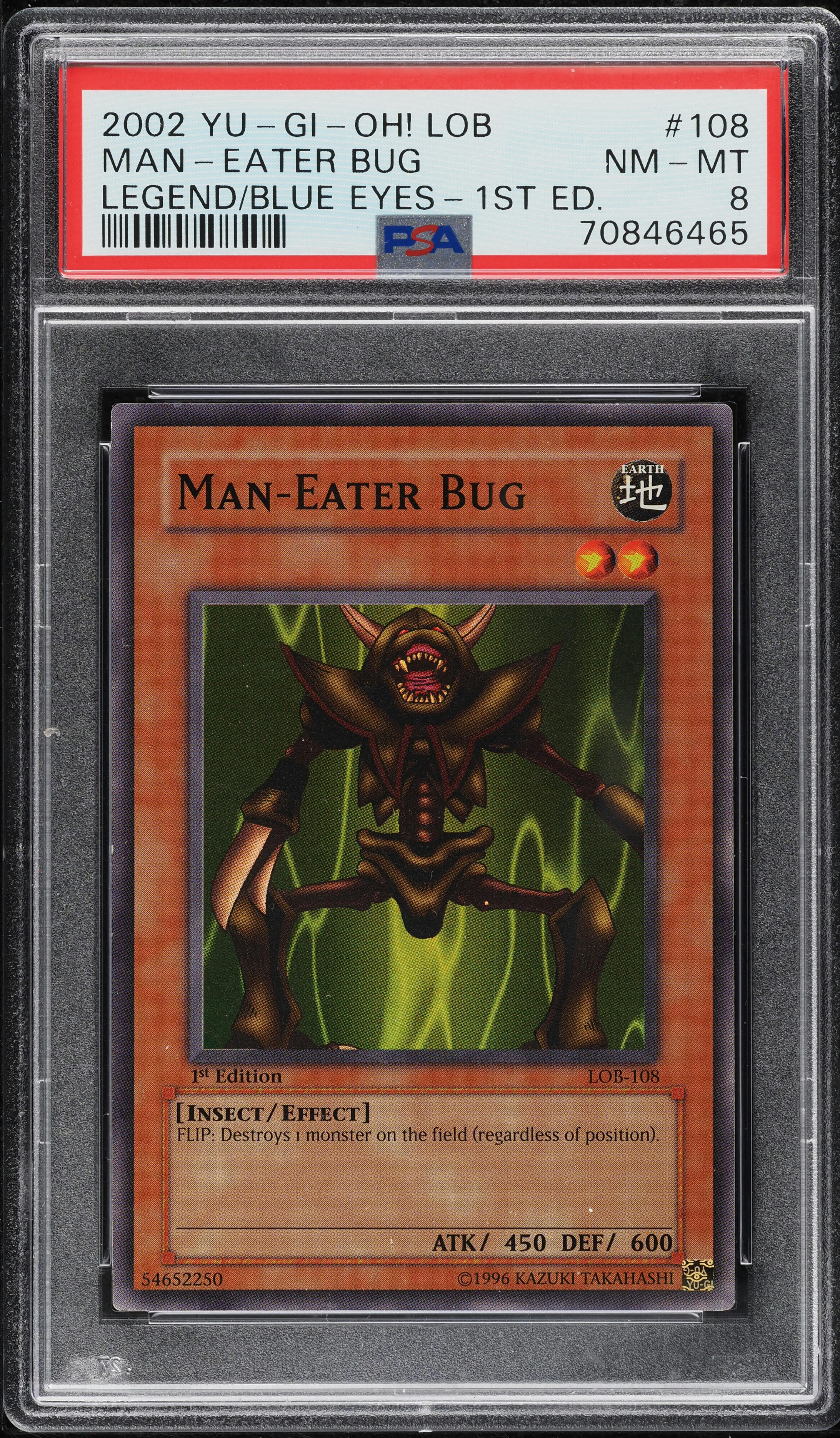 2002 Yu-Gi-Oh! Legend Of Blue Eyes 1st Edition Man-Eater Bug #LOB-108 PSA 8