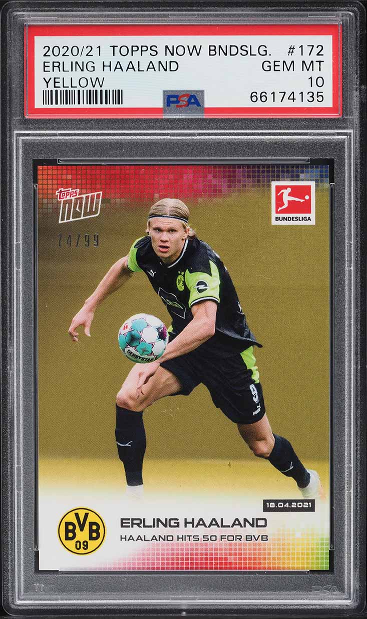 2020 Topps Now Bundesliga Yellow Erling Haaland /99 #172 PSA 10 GEM MINT