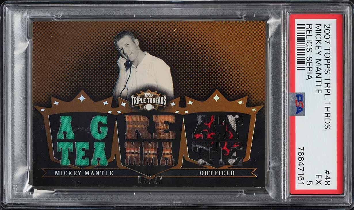 2007 Topps Triple Threads Relics Sepia Mickey Mantle PATCH /27 #48 PSA 5 EX