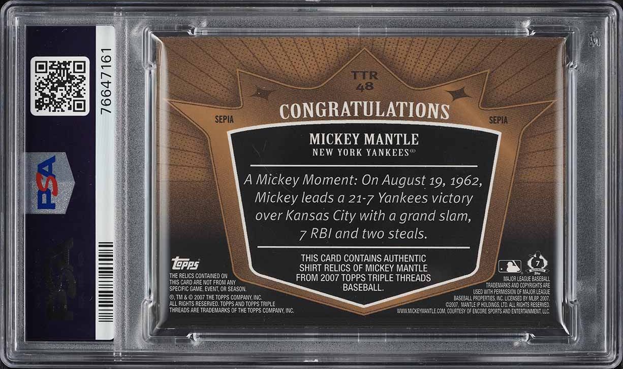 2007 Topps Triple Threads Relics Sepia Mickey Mantle PATCH /27 #48 PSA 5 EX
