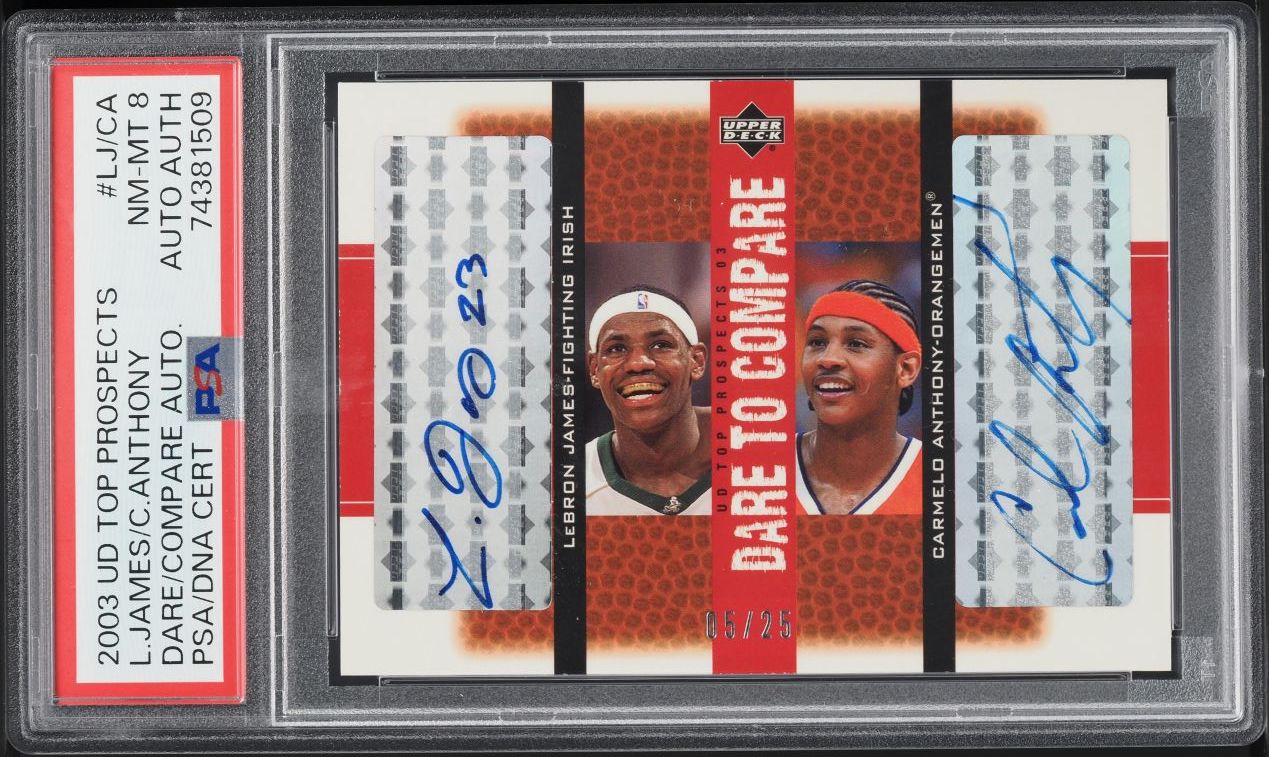 2003 Upper Deck Top Prospects Carmelo Anthony LeBron James ROOKIE AUTO /25 PSA 8
