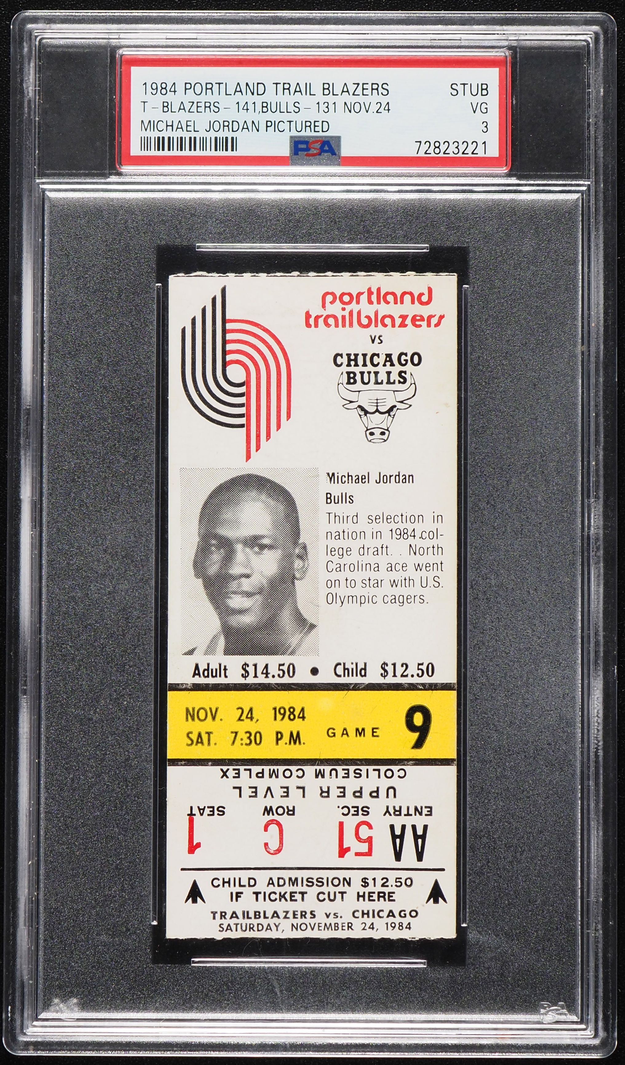 1984 Portland Trail Blazers Ticket Stub Michael Jordan Pictured