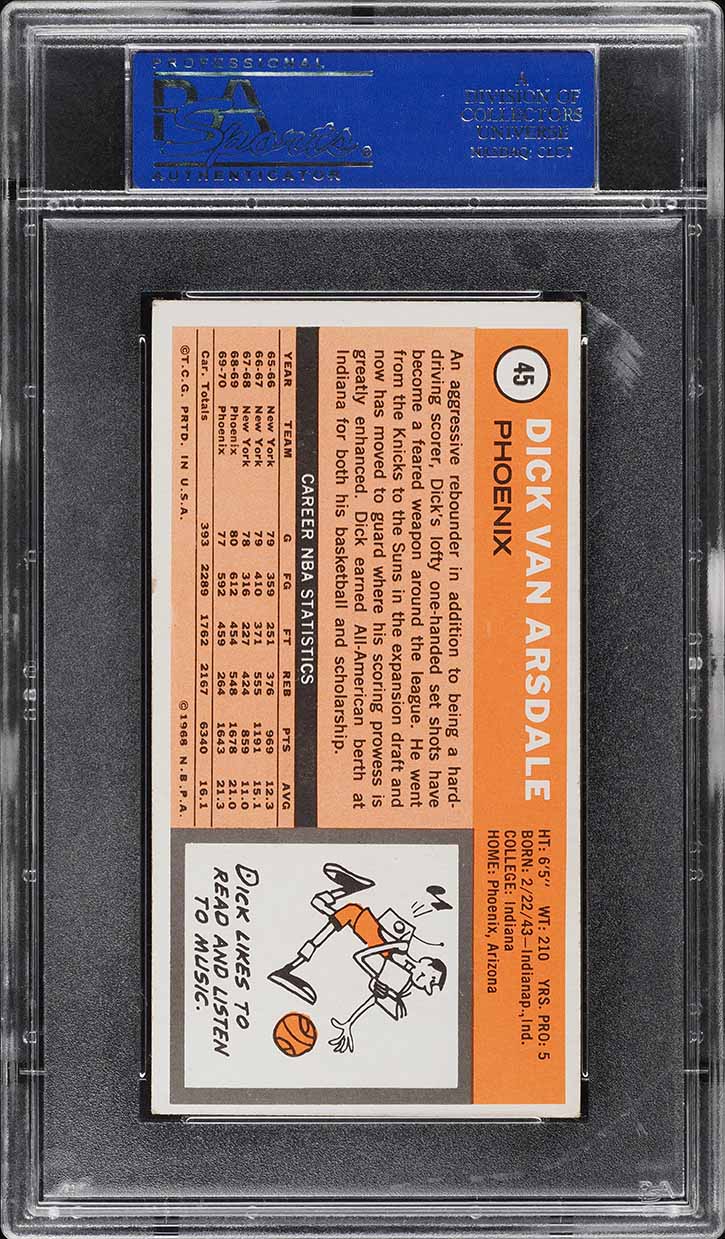 1970 Topps Basketball Dick Van Arsdale #45 PSA 6 EXMT