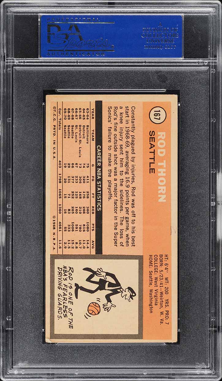 1970 Topps Basketball Rod Thorn ROOKIE #167 PSA 2 GD