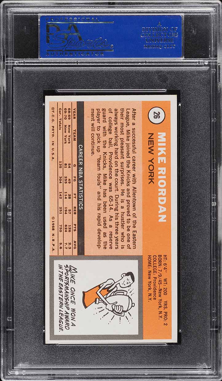 1970 Topps Basketball Mike Riordan ROOKIE #26 PSA 3 VG
