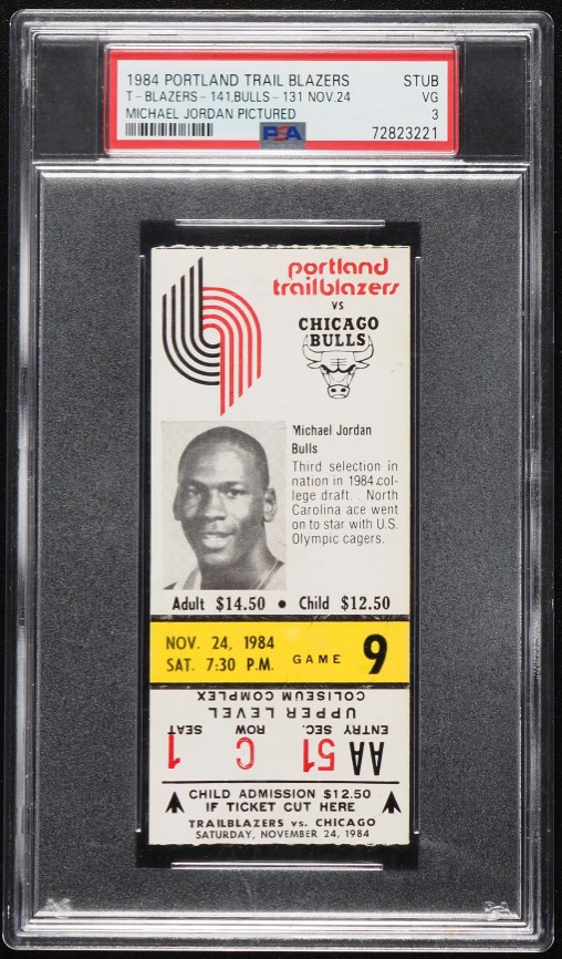 1984 Portland Trail Blazers Ticket Stub Michael Jordan Pictured ROOKIE PSA 3 VG