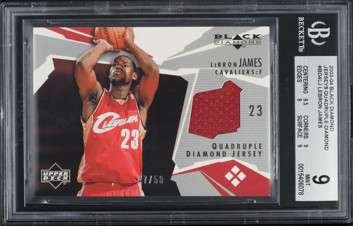 2003 Black Diamond Quadruple Diamond LeBron James ROOKIE PATCH /50 #BD4LJ BGS 9