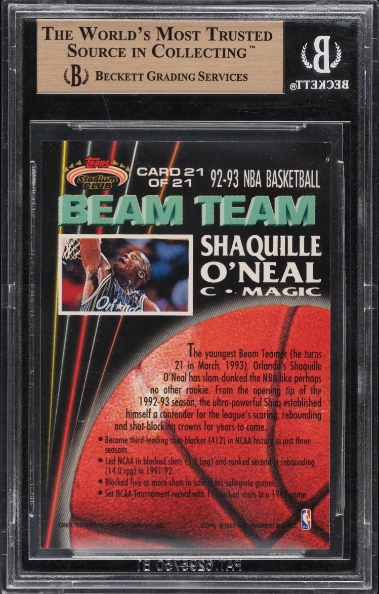 1992 Stadium Club Beam Team Shaquille O'Neal #21 BGS 9.5 GEM MINT