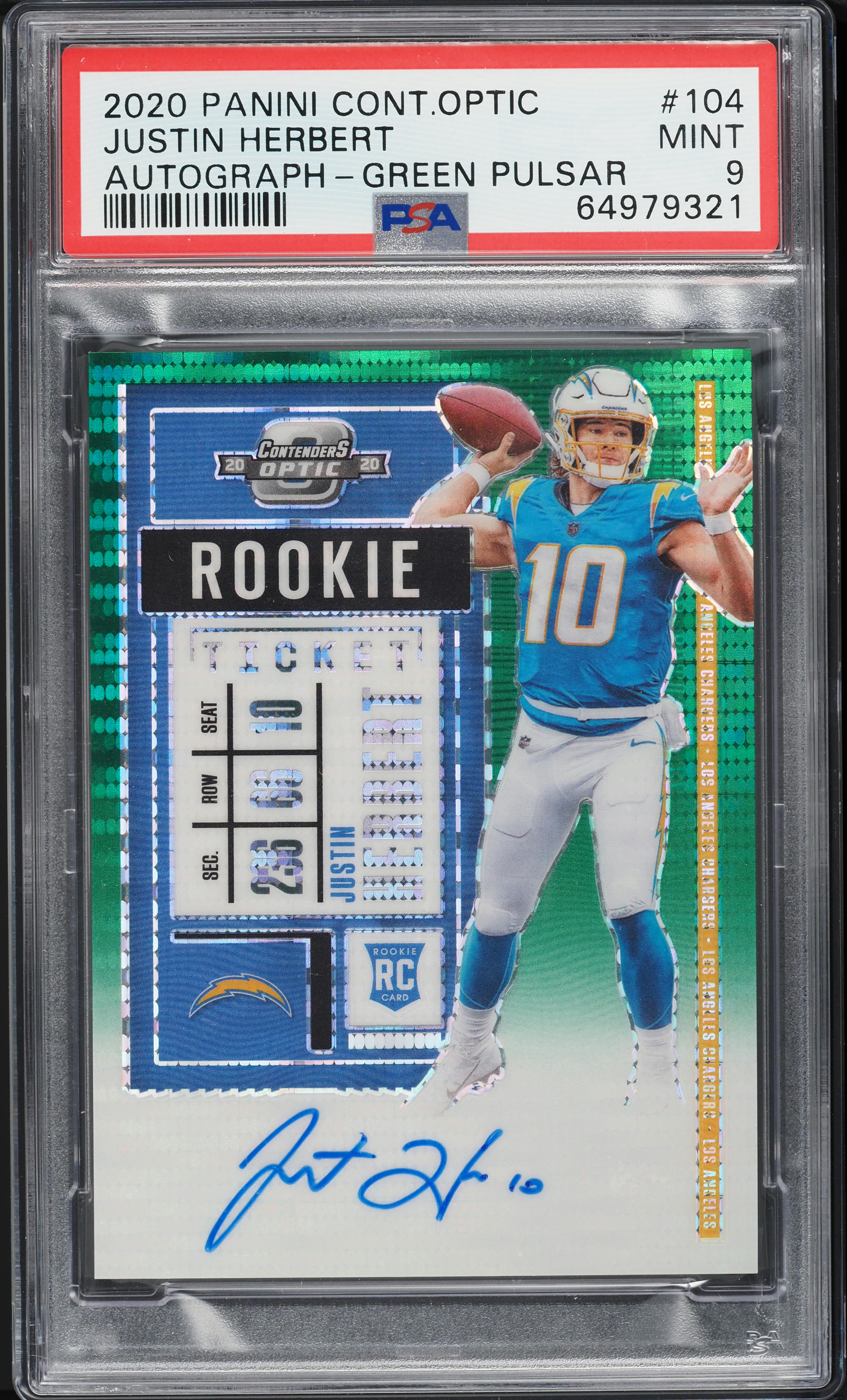 2020 Panini Contenders Optic Green Pulsar Justin Herbert ROOKIE