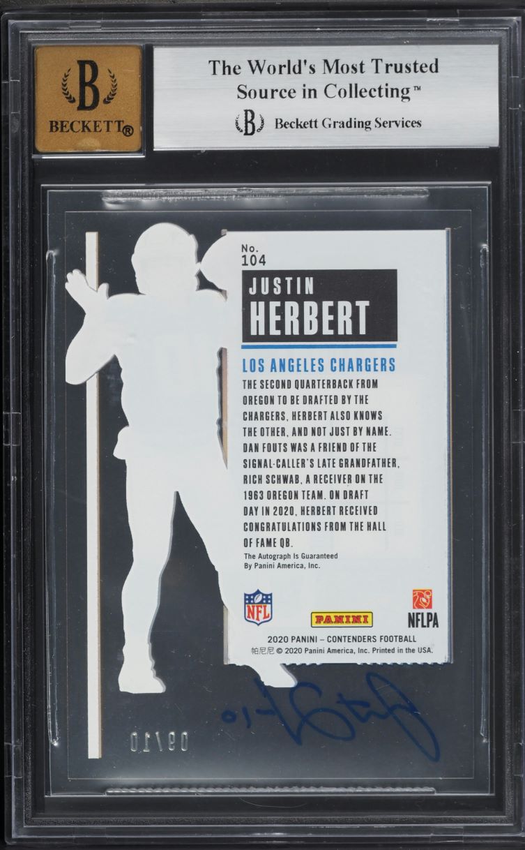 2020 Panini Contenders Clear Ticket Justin Herbert ROOKIE AUTO /10