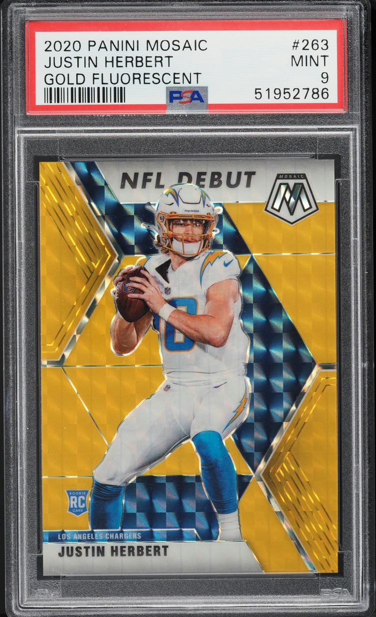 2020 Panini Mosaic Gold Fluorescent Justin Herbert ROOKIE /20 #263 PSA 9 MINT