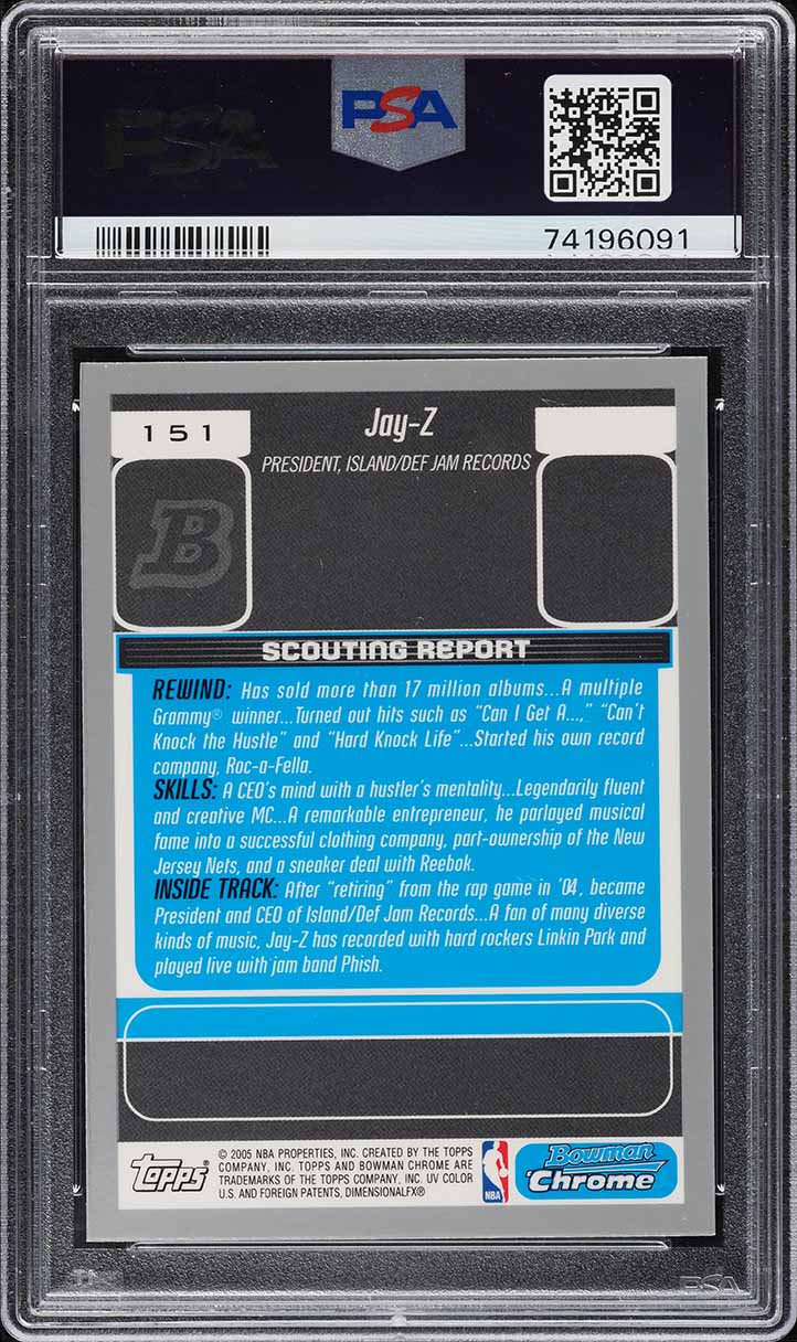 2005 Bowman Draft Picks & Prospects Chrome Jay-Z #151 PSA 10 GEM MINT