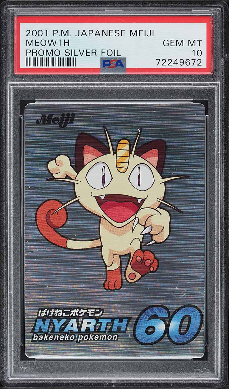 2001 Pokemon Japanese Meiji Promo Silver Foil Meowth PSA 10 GEM MINT