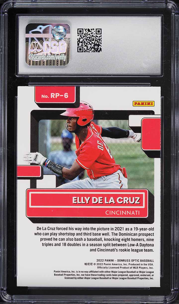 2022 Donruss Optic Rated Prospects Elly De La Cruz ROOKIE #RP-6 CSG 9 MINT
